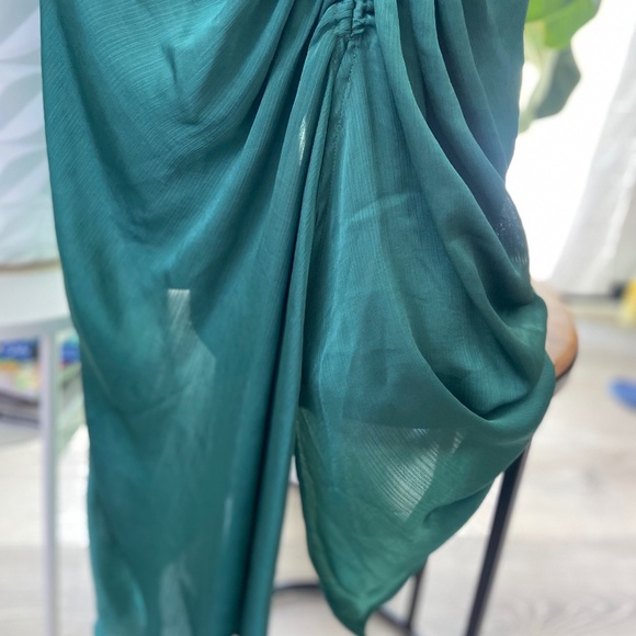 Green satin ruched slip dress Free People XL - Picture 5 of 6